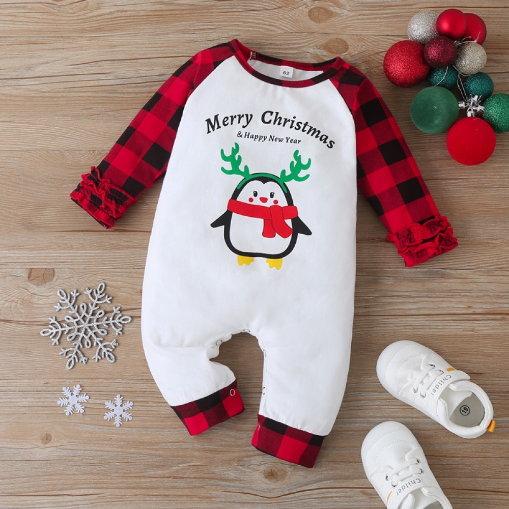 Baby Long Sleeve Plaid Cartoon Animal Printed Letter Romper wholesale baby