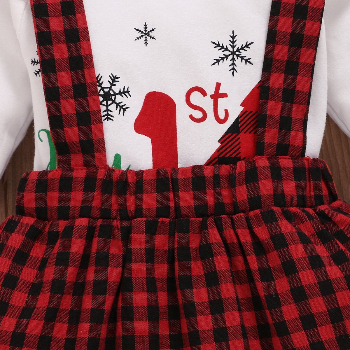 Baby Girls Long Sleeve Plaid Letter Printed Romper & Suspender Skirt & Headband cheap baby clothes wholesale