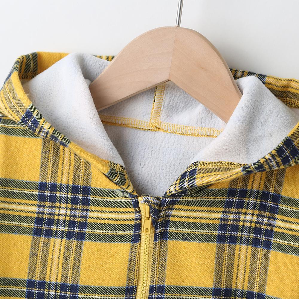 Unisex Long Sleeve Plaid Pocket Zipper Hooded Jacket Bulk Kids Clothes