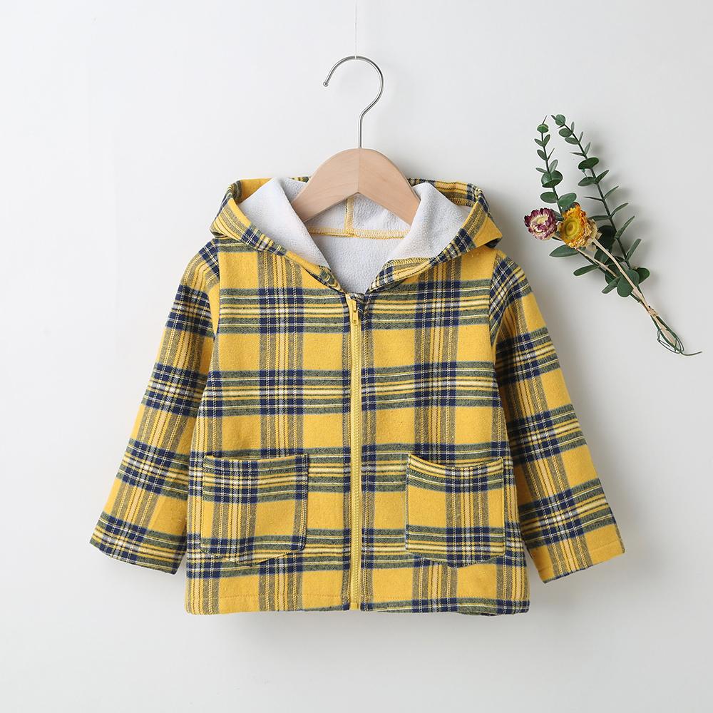 Unisex Long Sleeve Plaid Pocket Zipper Hooded Jacket Bulk Kids Clothes