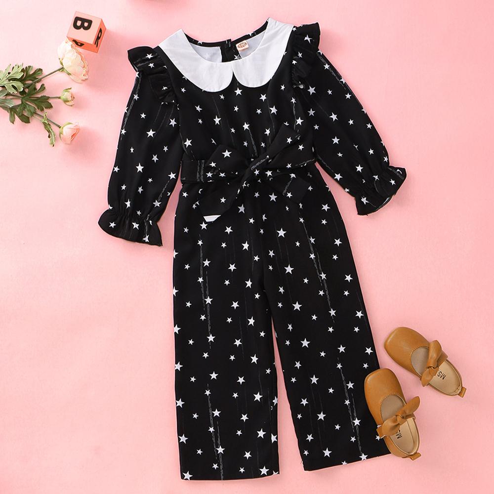 Girls Long Sleeve Polka Dot Doll Collar Jumpsuit trendy kids wholesale clothing