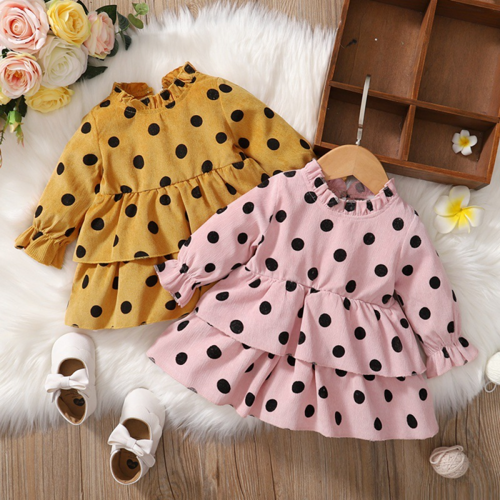 Baby Girls Long Sleeve Polka Dot Dress wholesale baby clothing