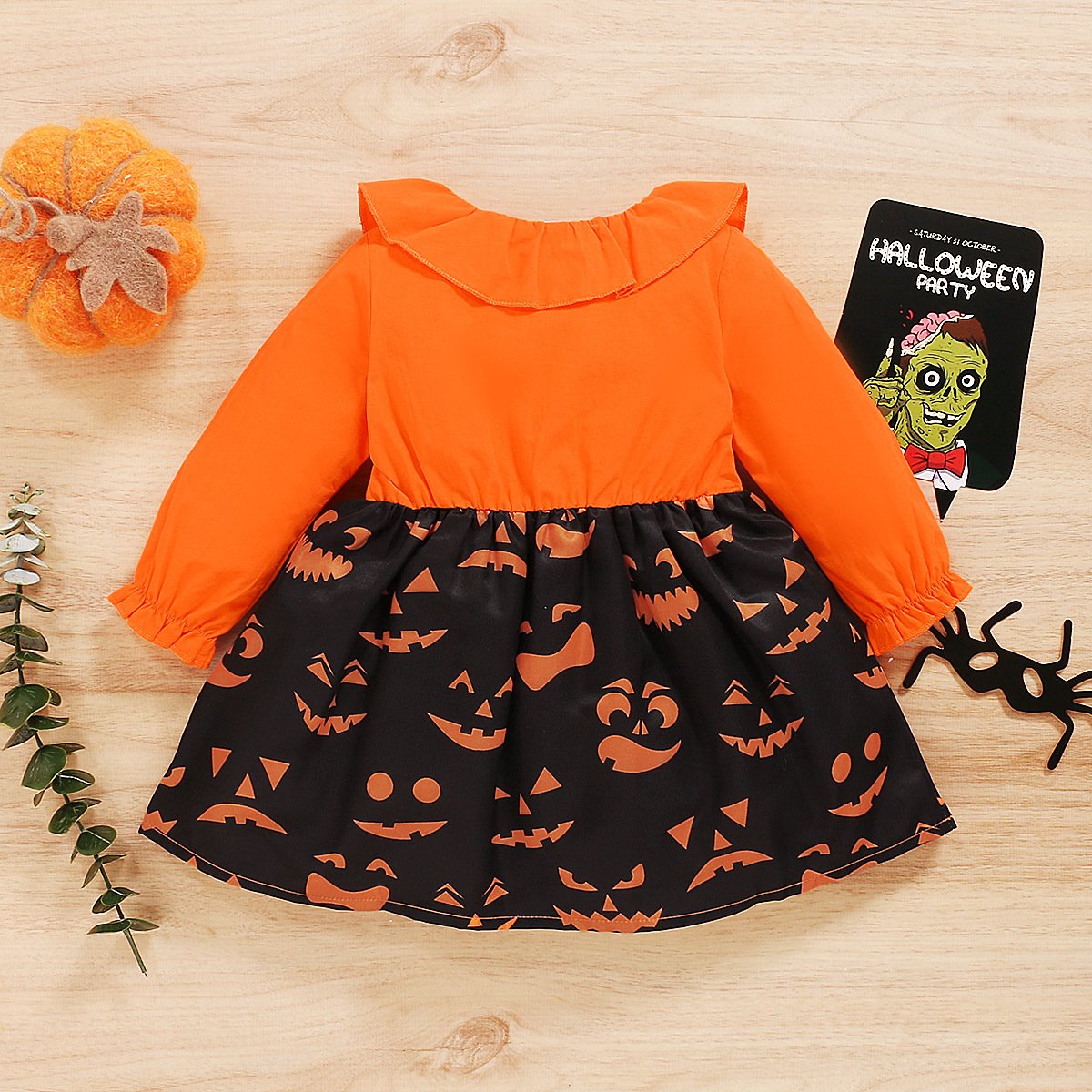 Baby Girls Long Sleeve Printed Halloween Dress Wholesale Baby Clothes