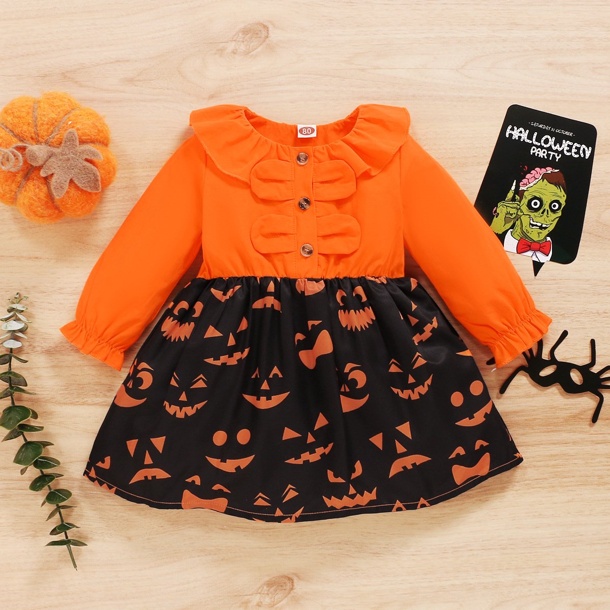 Baby Girls Long Sleeve Printed Halloween Dress Wholesale Baby Clothes