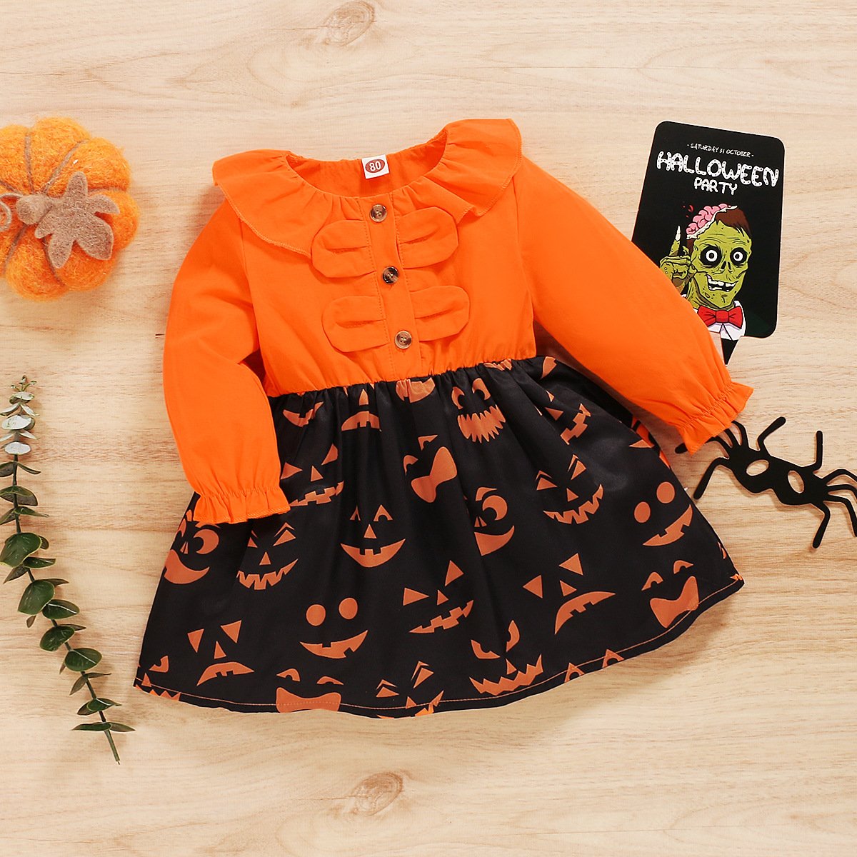 Baby Girls Long Sleeve Printed Halloween Dress Wholesale Baby Clothes