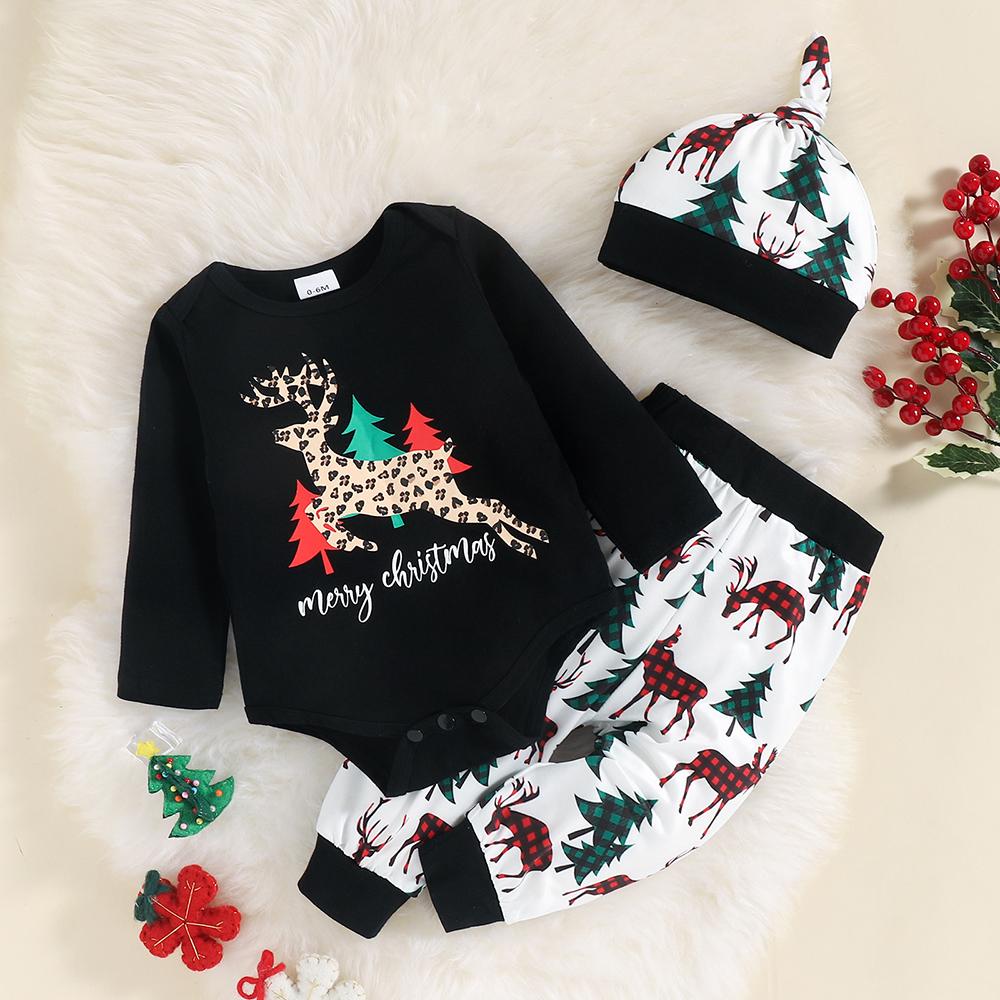 Baby Boys Long Sleeve Printed Romper & Pants & Hat Wholesale Baby Clothes