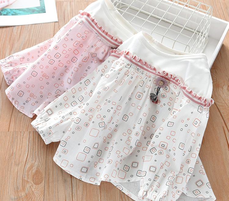 Girls Long Sleeve Printed Splicing Top Wholesale Kids Clothing Suppliers