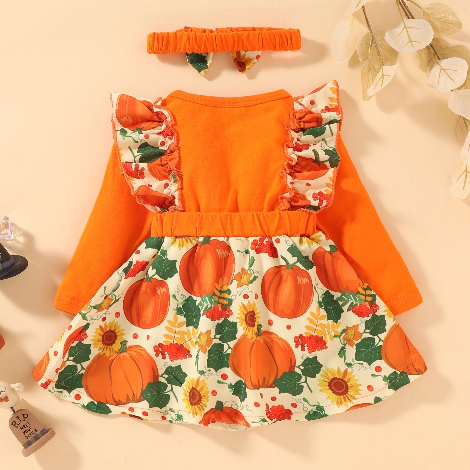 Baby Girls Long Sleeve Pumpkin Dress & Headband Wholesale Baby Clothes