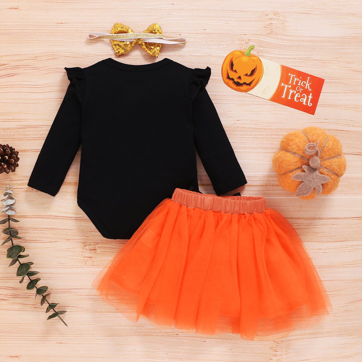 Baby Girls Long Sleeve Pumpkin Romper & Skirt & Headband baby clothes vendor