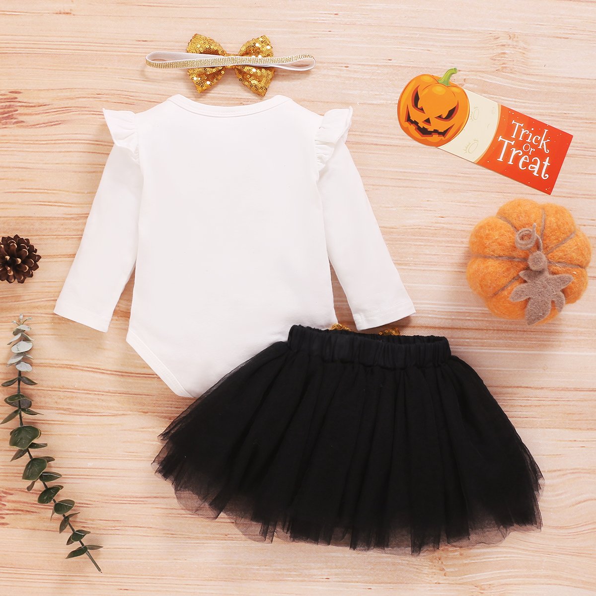 Baby Girls Long Sleeve Pumpkin Romper & Skirt & Headband baby clothes vendor