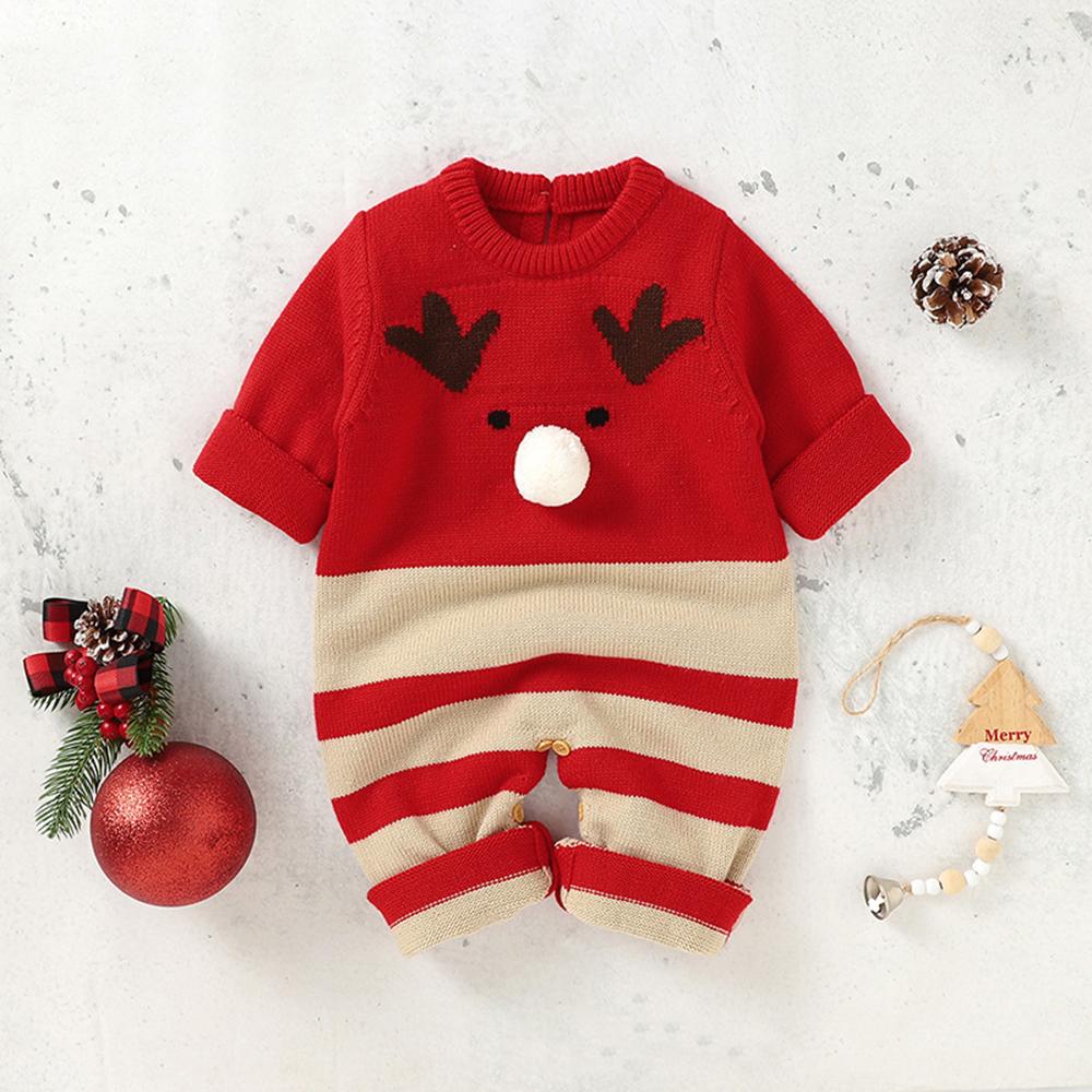 Baby Long Sleeve Romper Striped Cartoon Christmas Sweater wholesale baby