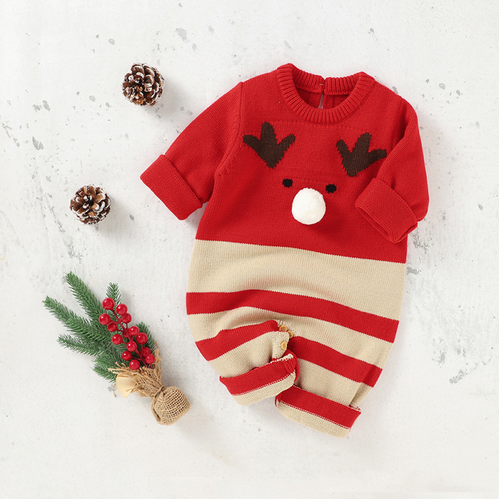 Baby Long Sleeve Romper Striped Cartoon Christmas Sweater wholesale baby