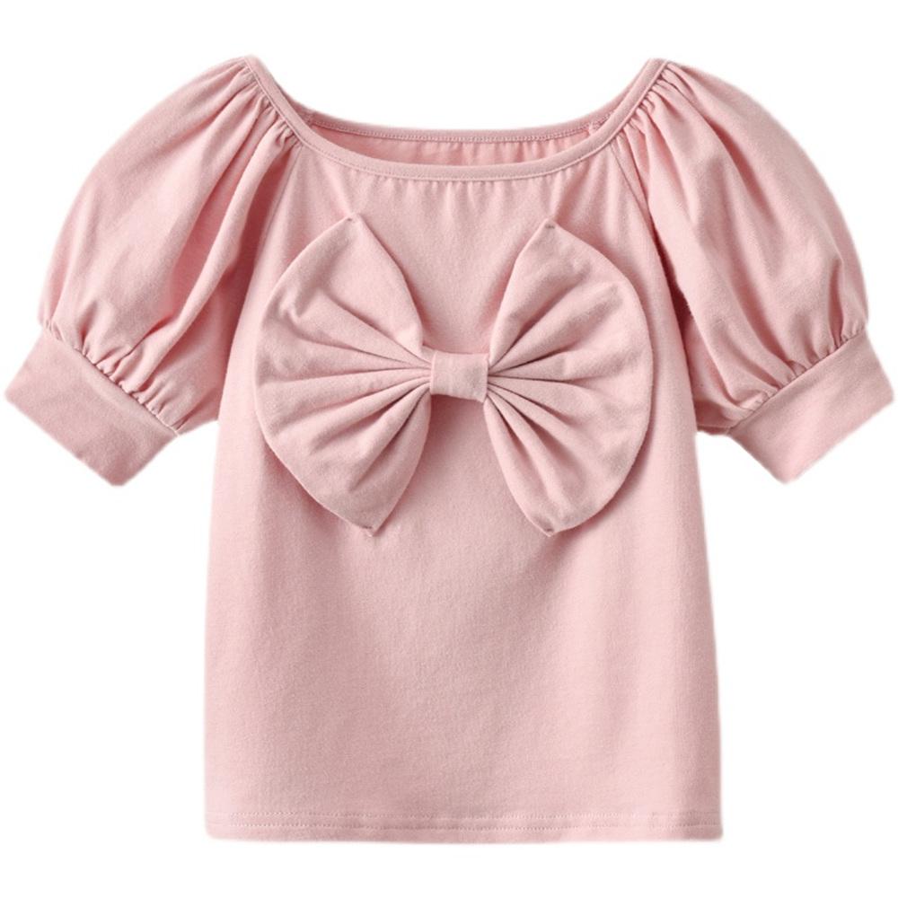 Girls Long Sleeve Solid Bow Decor Top wholesale kids clothing