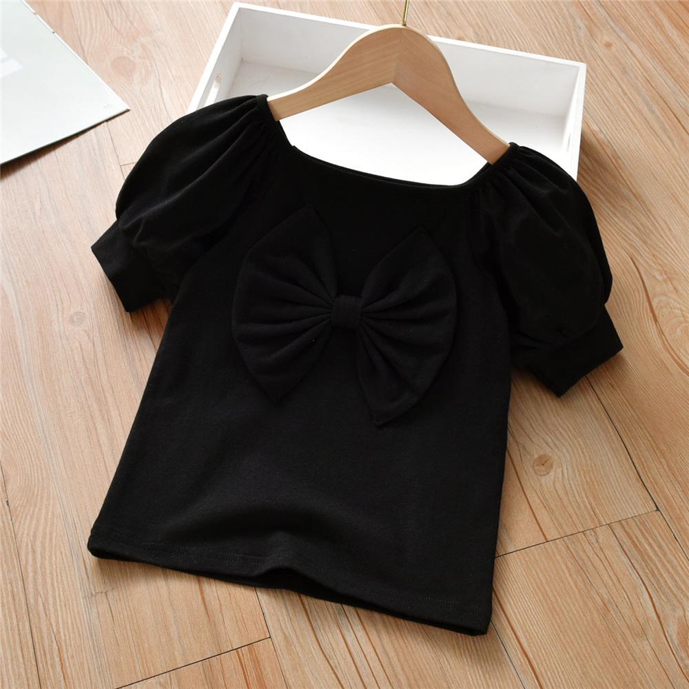 Girls Long Sleeve Solid Bow Decor Top wholesale kids clothing