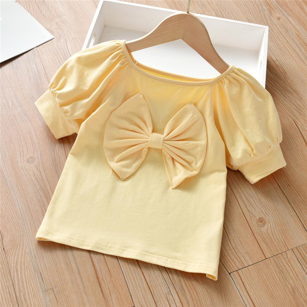 Girls Long Sleeve Solid Bow Decor Top wholesale kids clothing