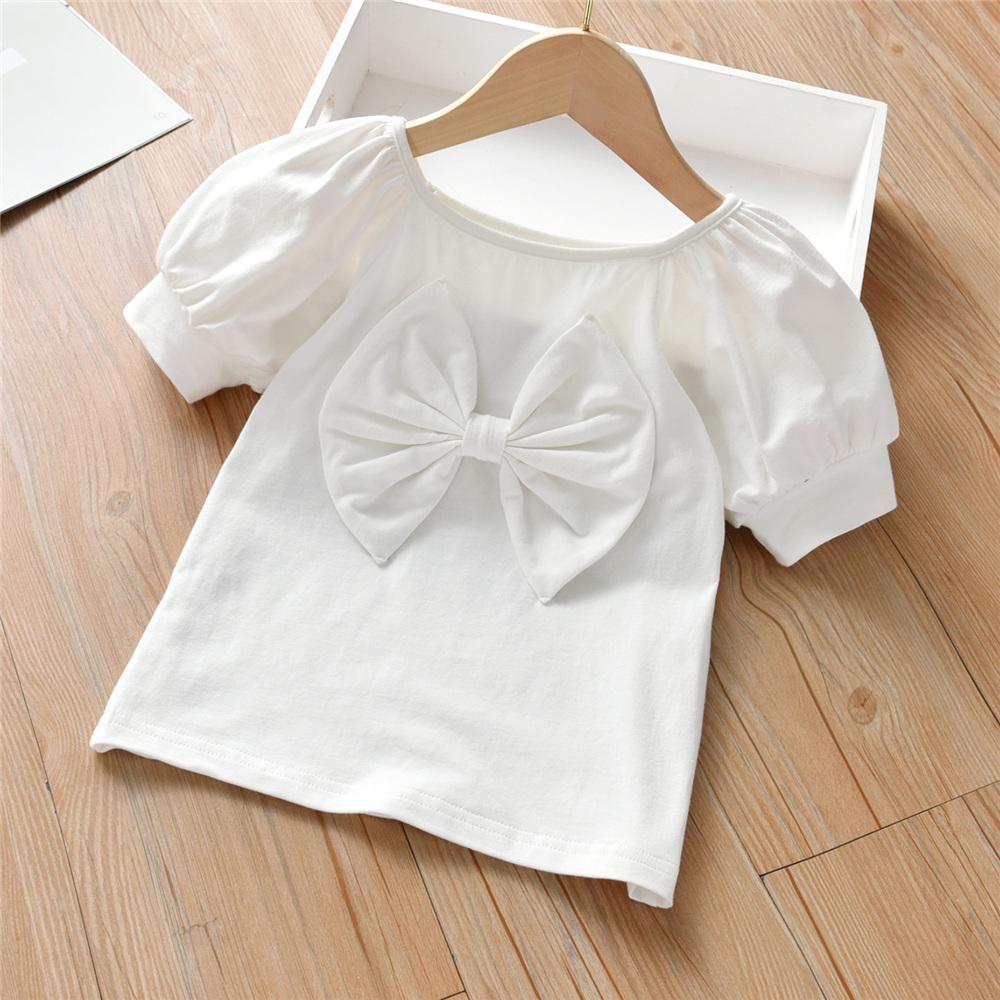 Girls Long Sleeve Solid Bow Decor Top wholesale kids clothing