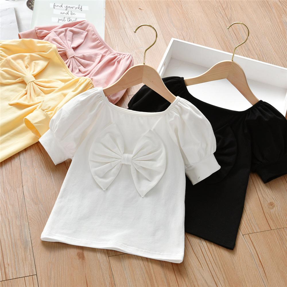 Girls Long Sleeve Solid Bow Decor Top wholesale kids clothing