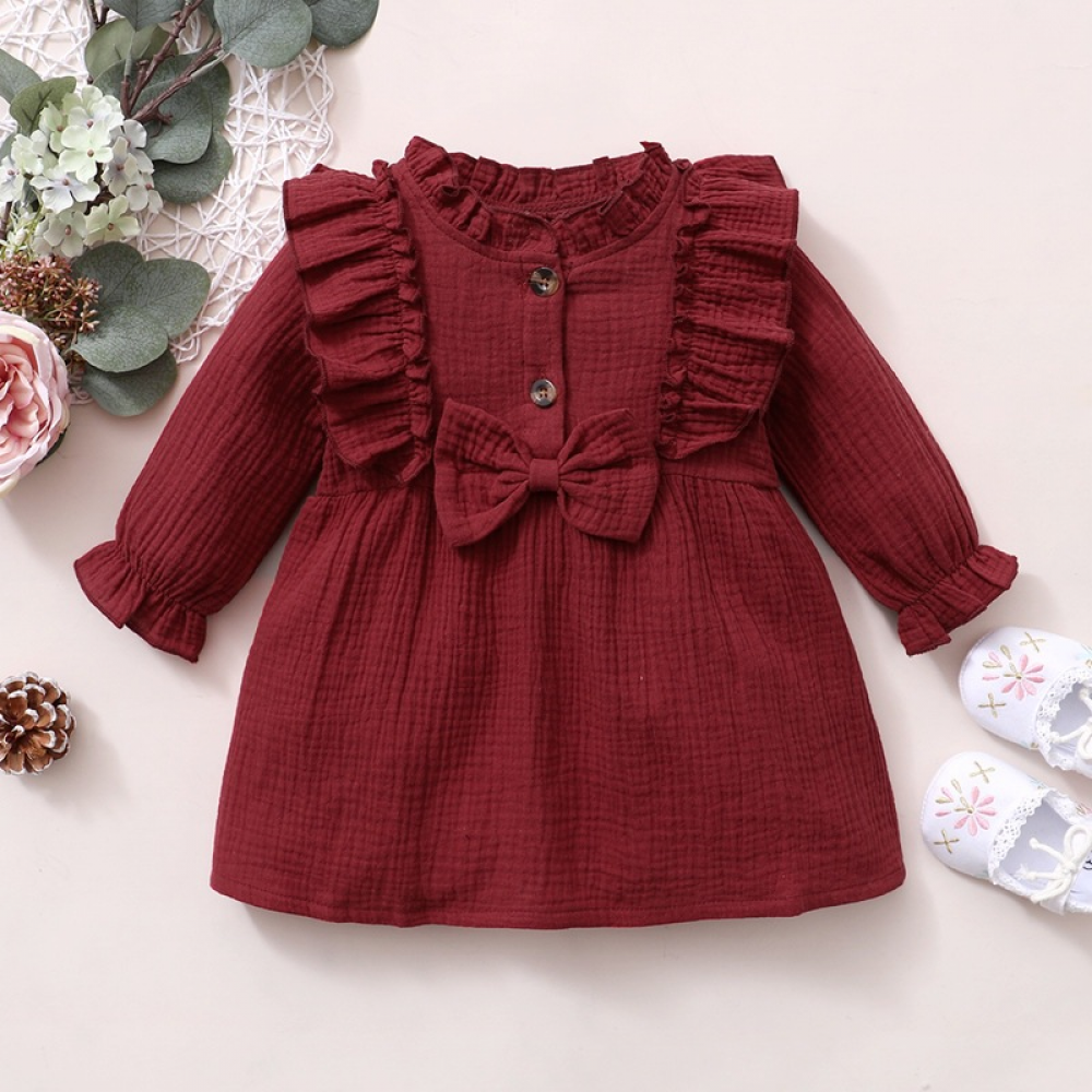 Baby Girls Long Sleeve Solid Color Dress baby clothes vendor