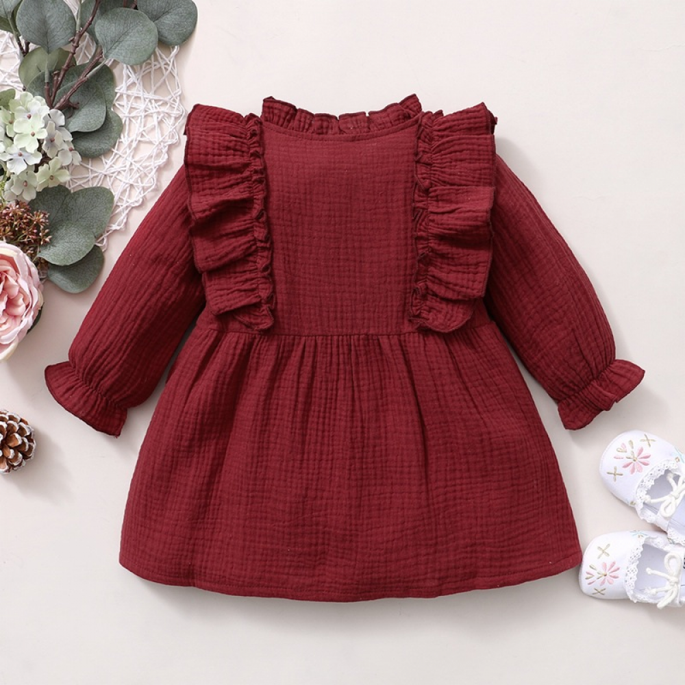 Baby Girls Long Sleeve Solid Color Dress baby clothes vendor