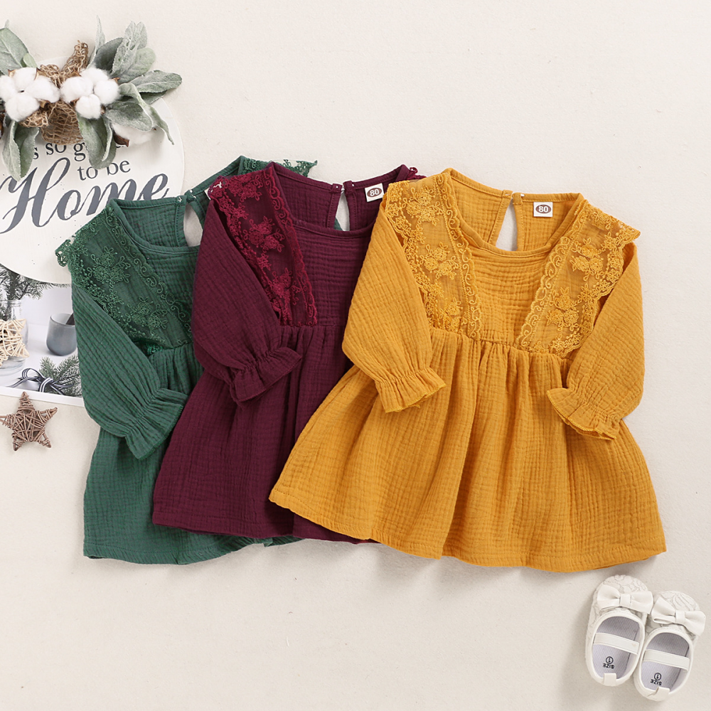 Girls Long Sleeve Solid Color Dress kids clothing wholesale