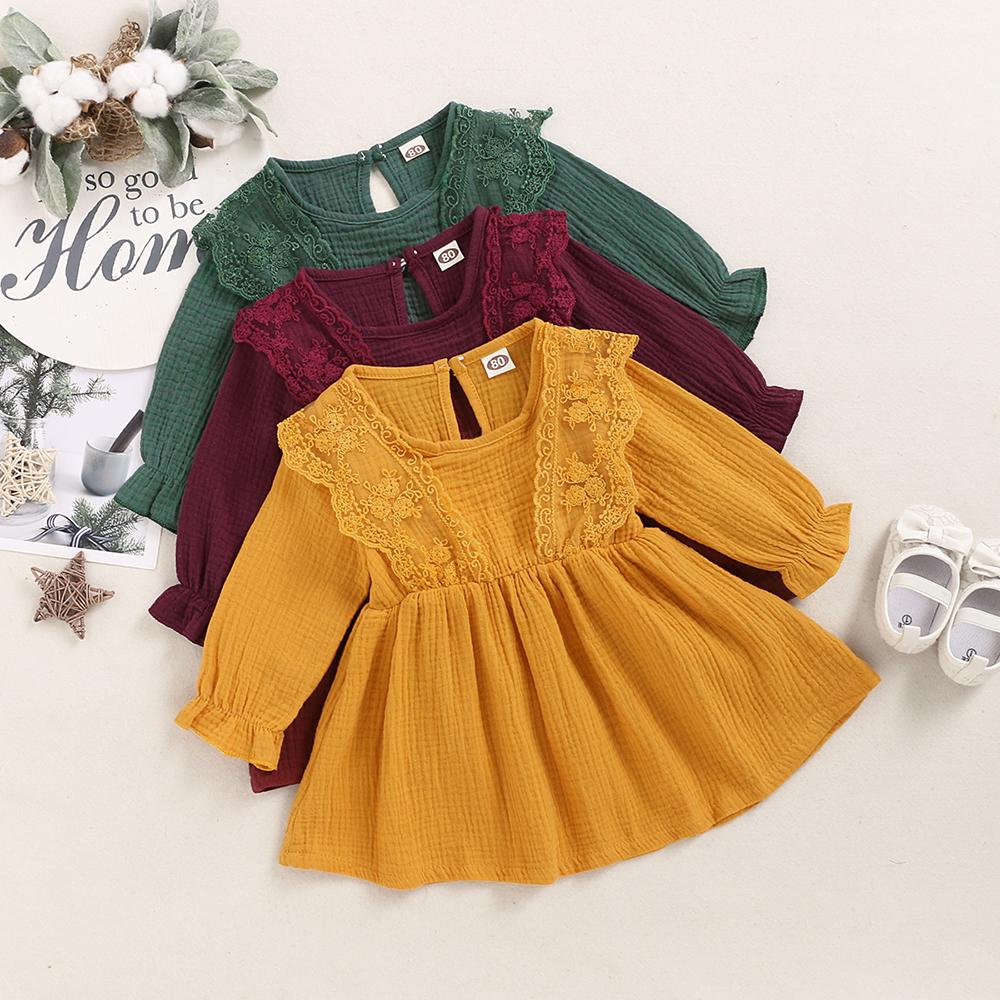 Girls Long Sleeve Solid Color Dress kids clothing wholesale