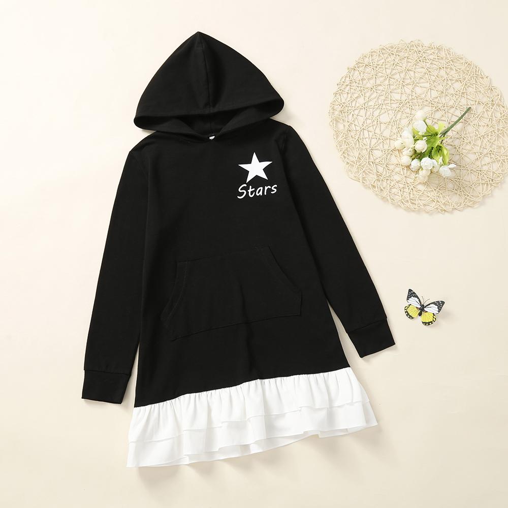 Girls Long Sleeve Star Printed Hooded Dress trendy kids wholesale clothing