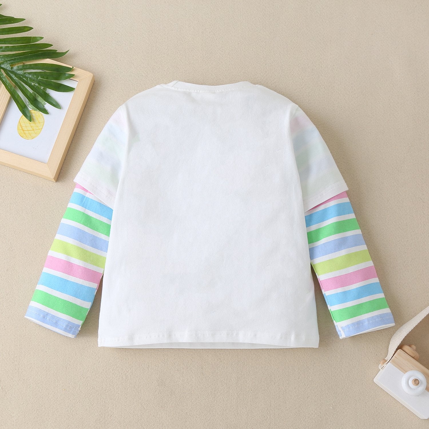 Girls Long Sleeve Strawberry Printed Striped T-shirt kids wholesale clothing