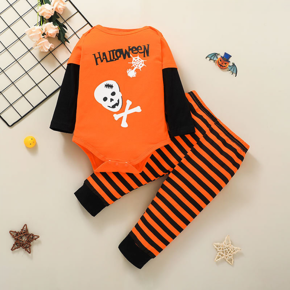 Baby Long Sleeve Striped Cartoon Printed Long Sleeve Romper & Pants wholesale baby