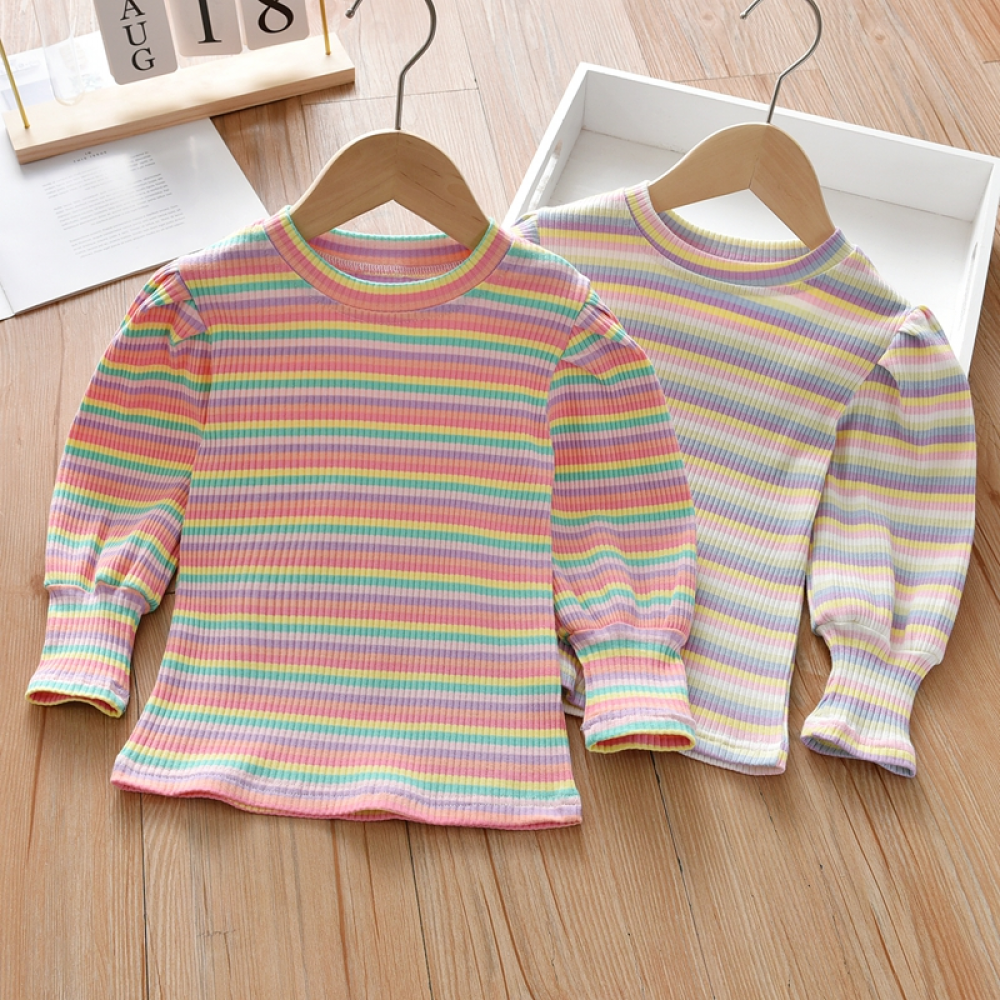 Girls Long Sleeve Striped Casual T-shirt kids wholesale clothing