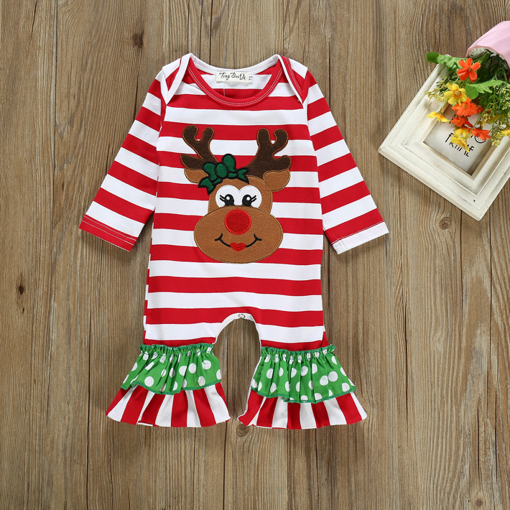 Baby Girls Long Sleeve Striped Christmas Princess Romper baby wholesale clothing