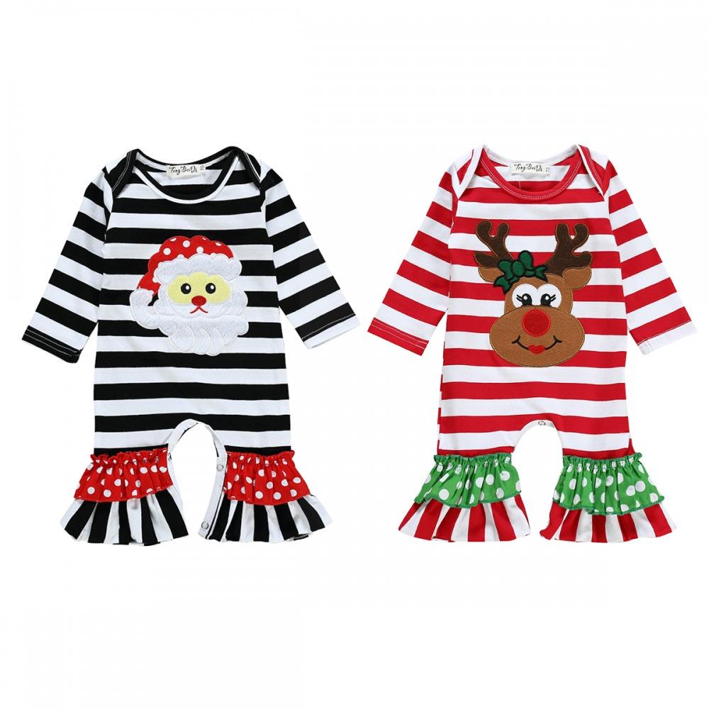 Baby Girls Long Sleeve Striped Christmas Princess Romper baby wholesale clothing