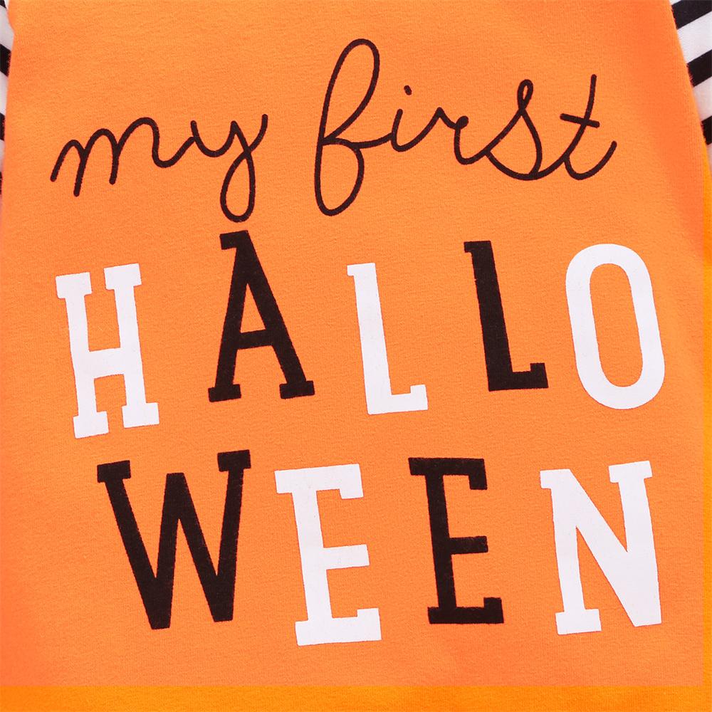 Baby Long Sleeve Striped Letter Printed Halloween Romper & Hat Wholesale Baby Clothes