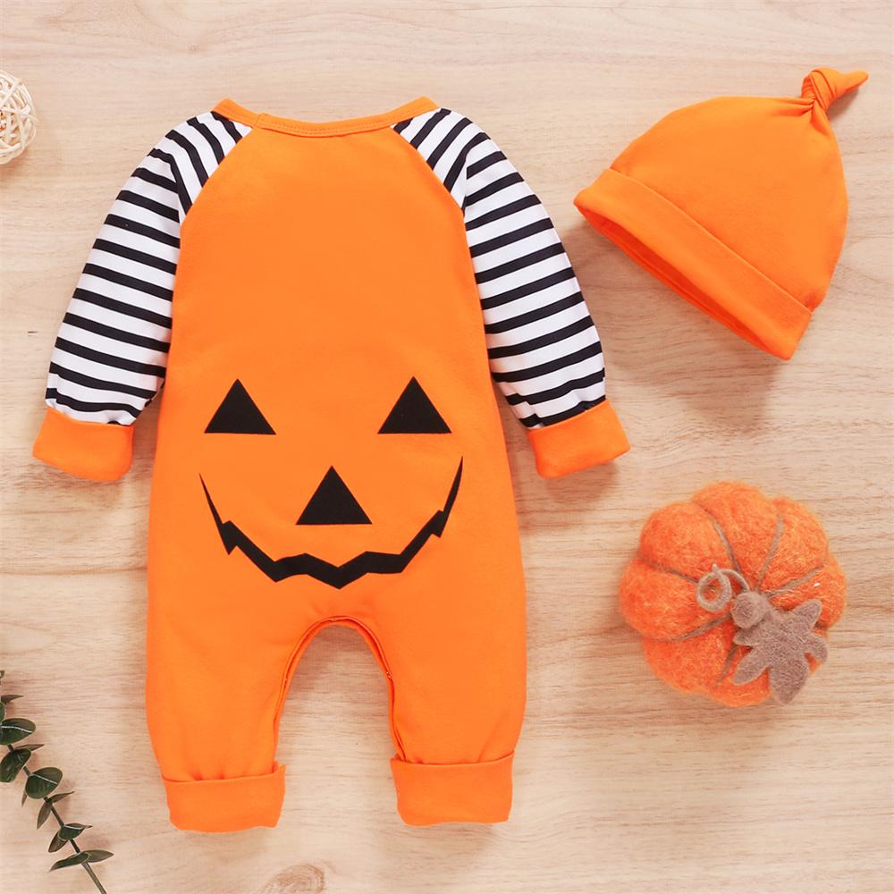 Baby Long Sleeve Striped Letter Printed Halloween Romper & Hat Wholesale Baby Clothes