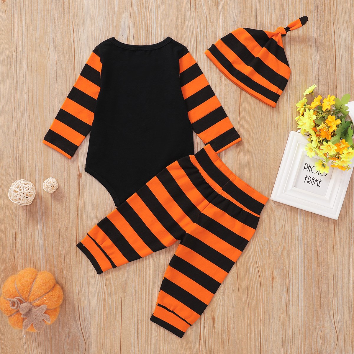 Baby Long Sleeve Striped Letter Romper & Pants & Hat Wholesale Baby Clothes