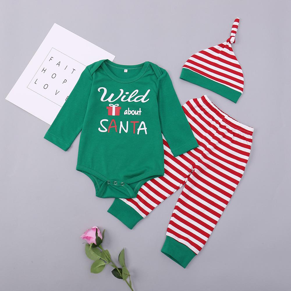 Baby Boys Long Sleeve Striped Letter Romper & Pants & Headband wholesale baby clothing