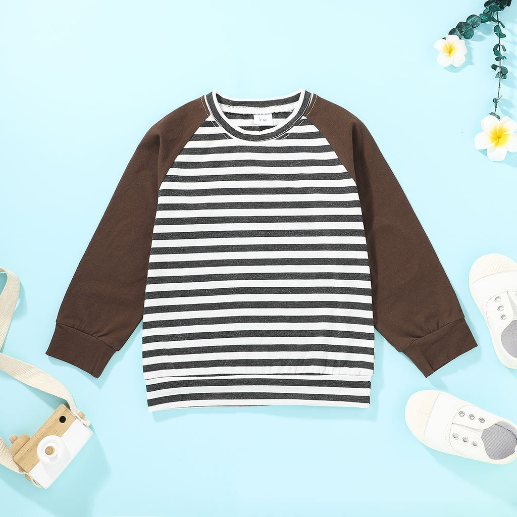 Boys Long Sleeve Striped Splicing Top wholesale kids clothing