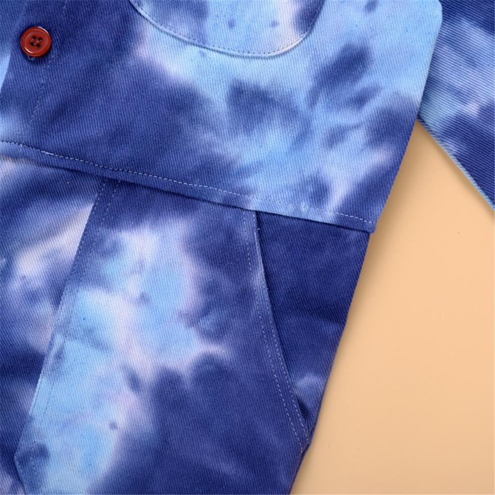 Unisex Long Sleeve Tie Dye Pocket Lapel Jumpsuit Children Clothes Wholesale