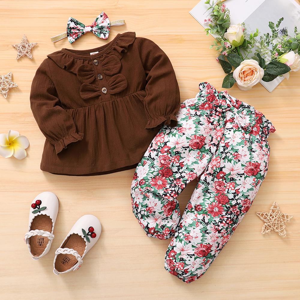 Baby Long Sleeve Top & Floral Pants & Headband wholesale childrens clothing