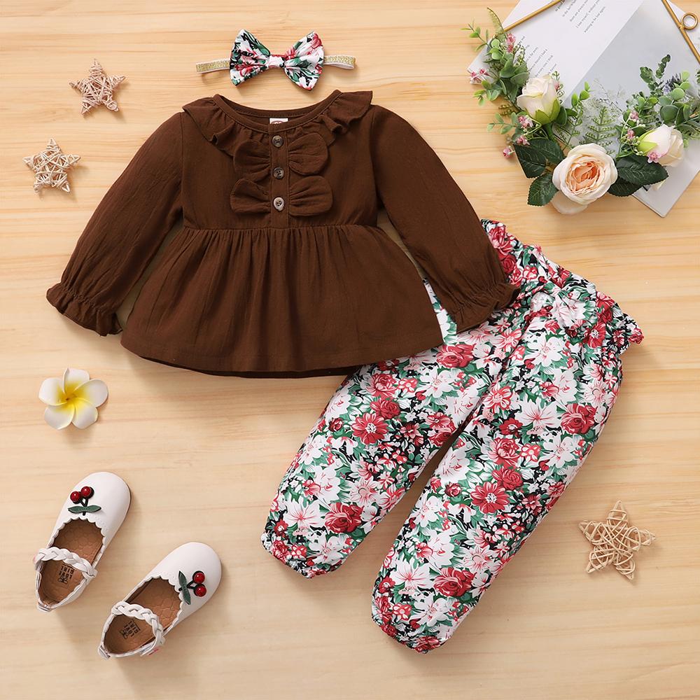 Baby Long Sleeve Top & Floral Pants & Headband wholesale childrens clothing