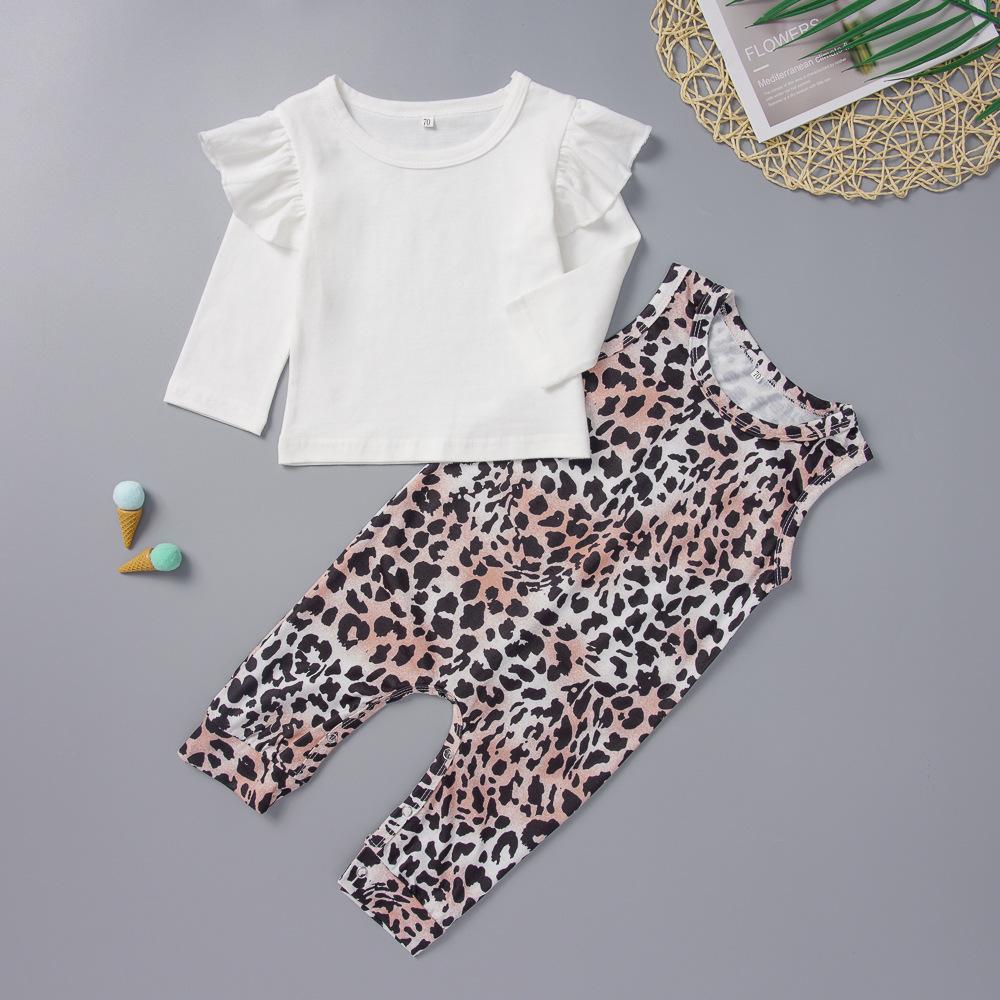 Baby Girls Long Sleeve Top & Leopard Jumpsuit Wholesale Baby Clothes