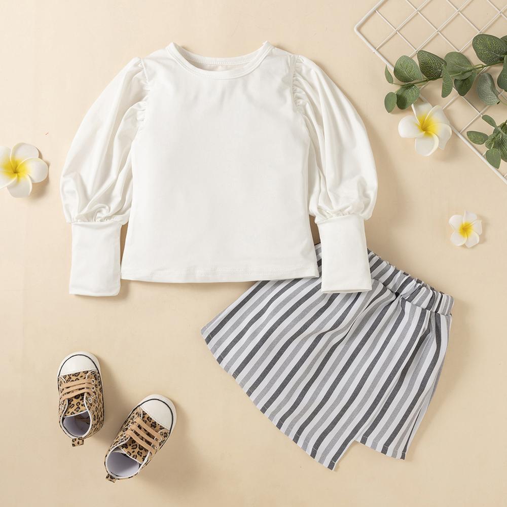 Girls Long Sleeve Top & Striped Skirt kids clothing wholesale