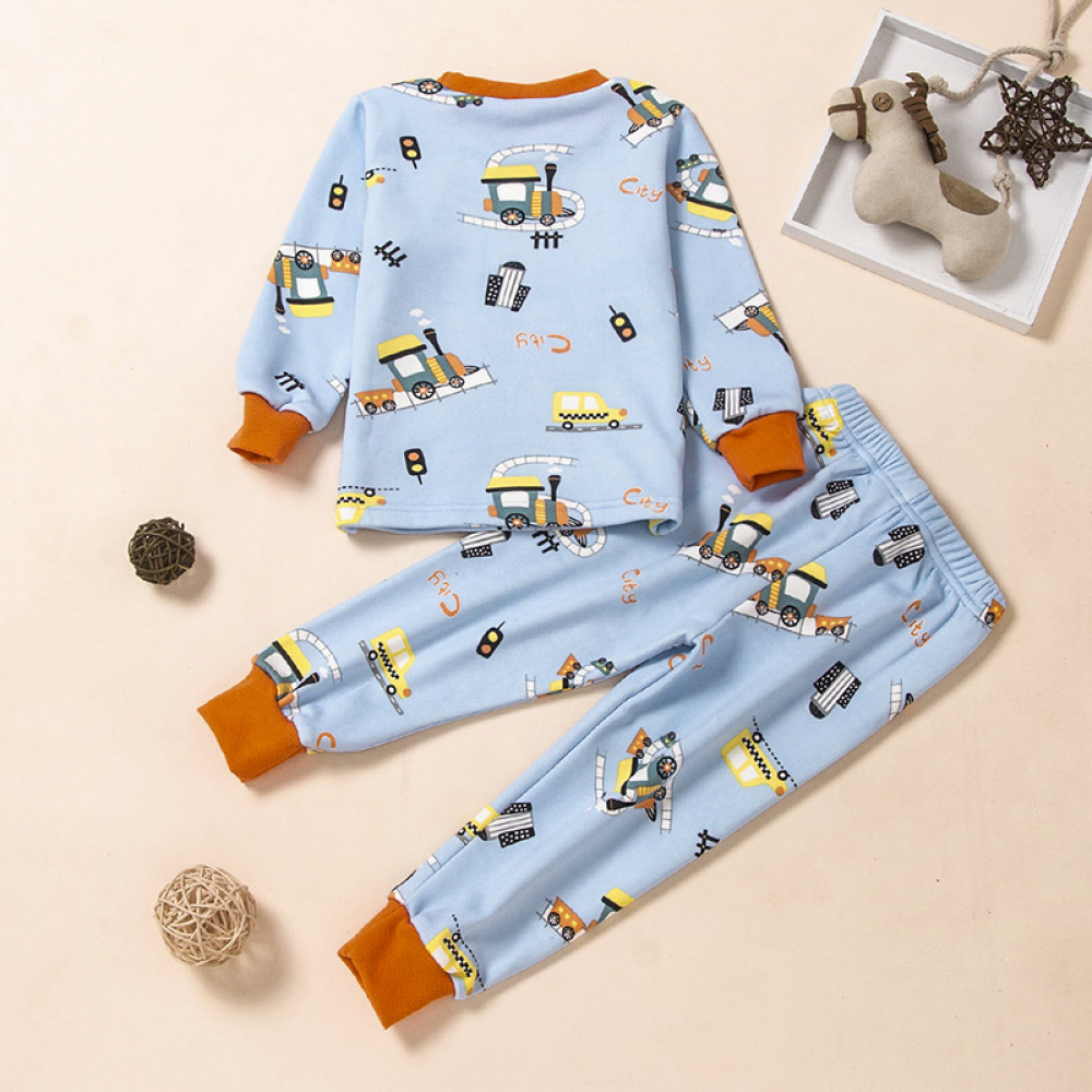 Boys Long Sleeve Winter Car Printed Top & Pants kids wholesale clothing