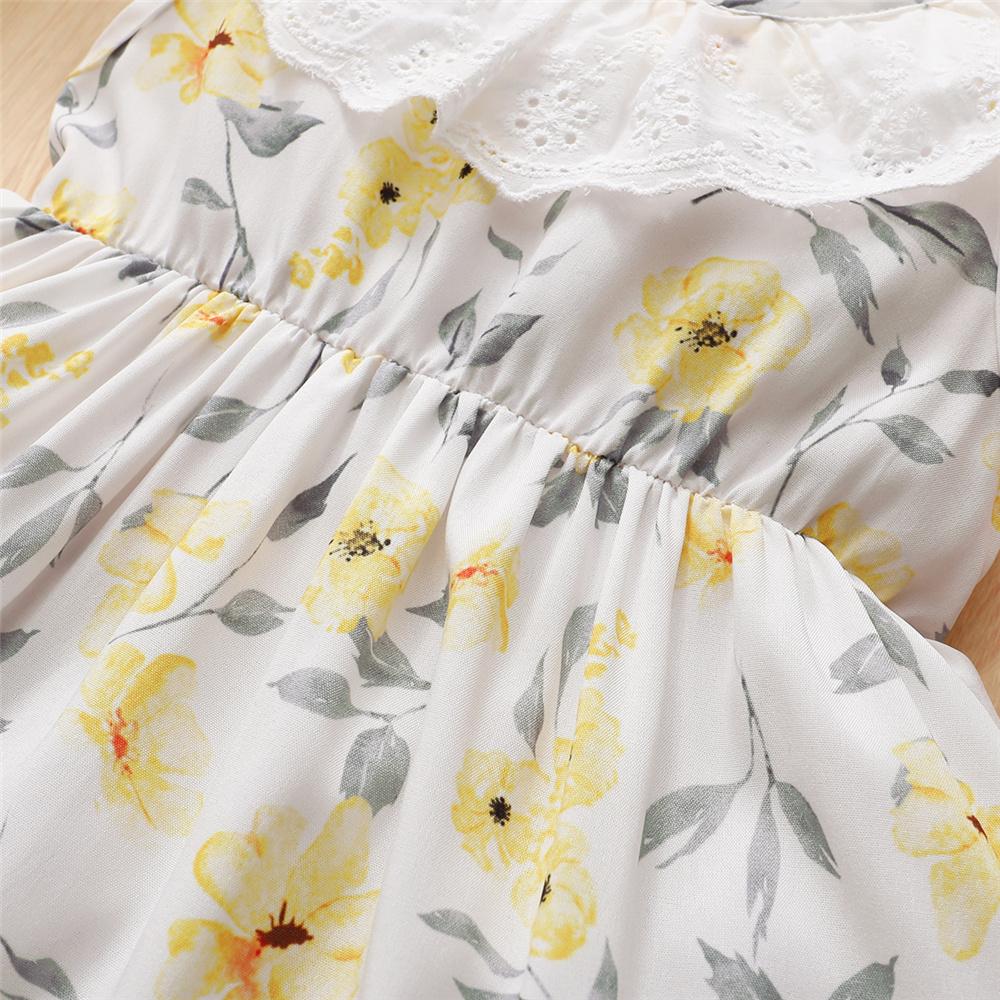 Baby Girls Lotus Leaf Collar Floral Printed Sleeveless Dress & Headband Baby Boutique Clothing Wholesale
