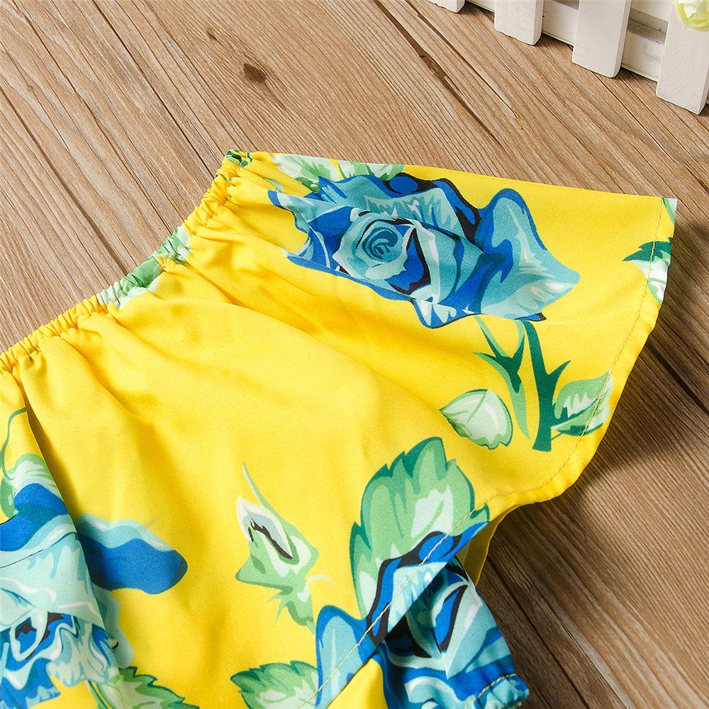Girls Lotus Leaf Collar Floral Top & Shorts Girls Clothing Wholesalers