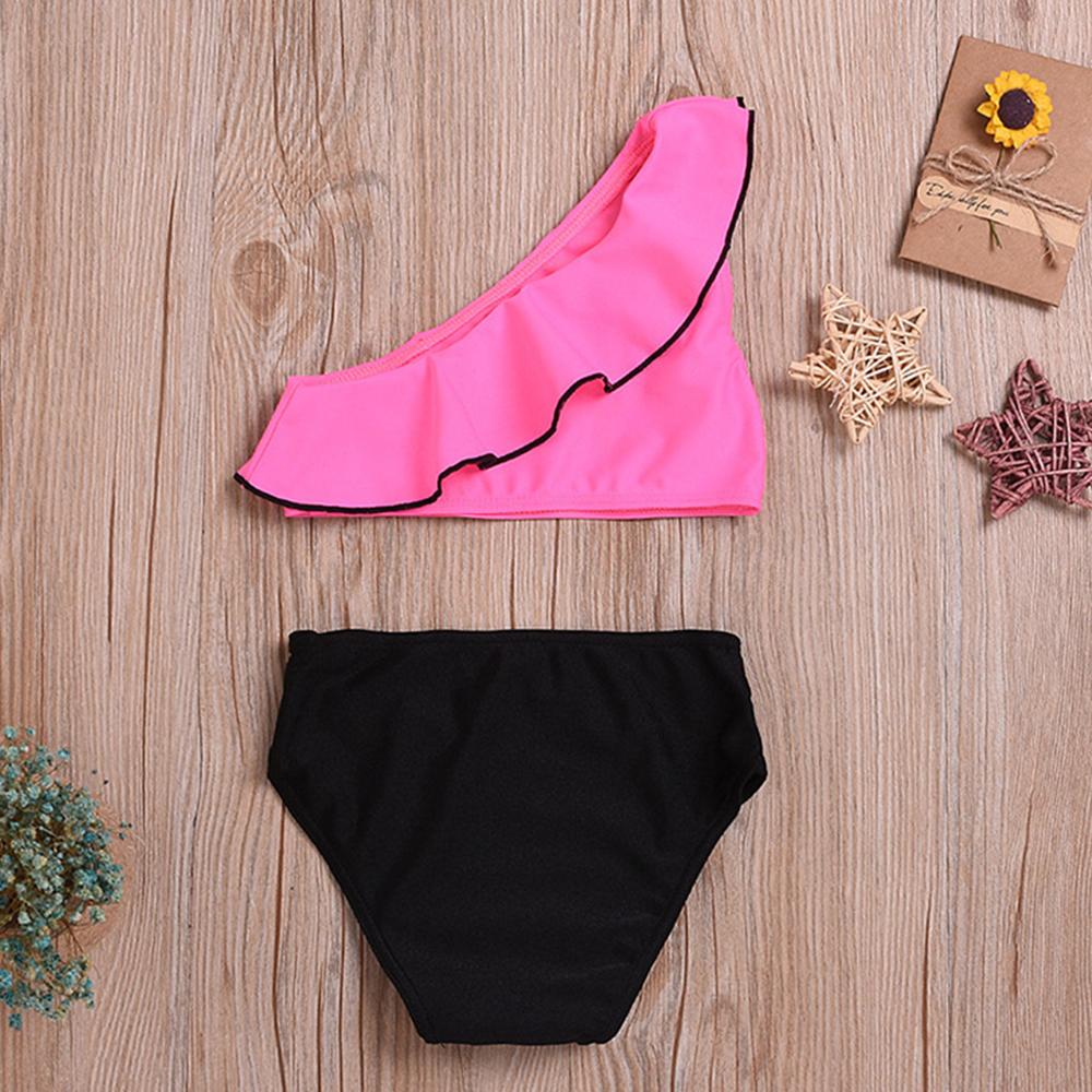 Girls Lotus Leaf Collar Oblique Top & Shorts Swimsuit 2 Piece Swimsuit With Shorts