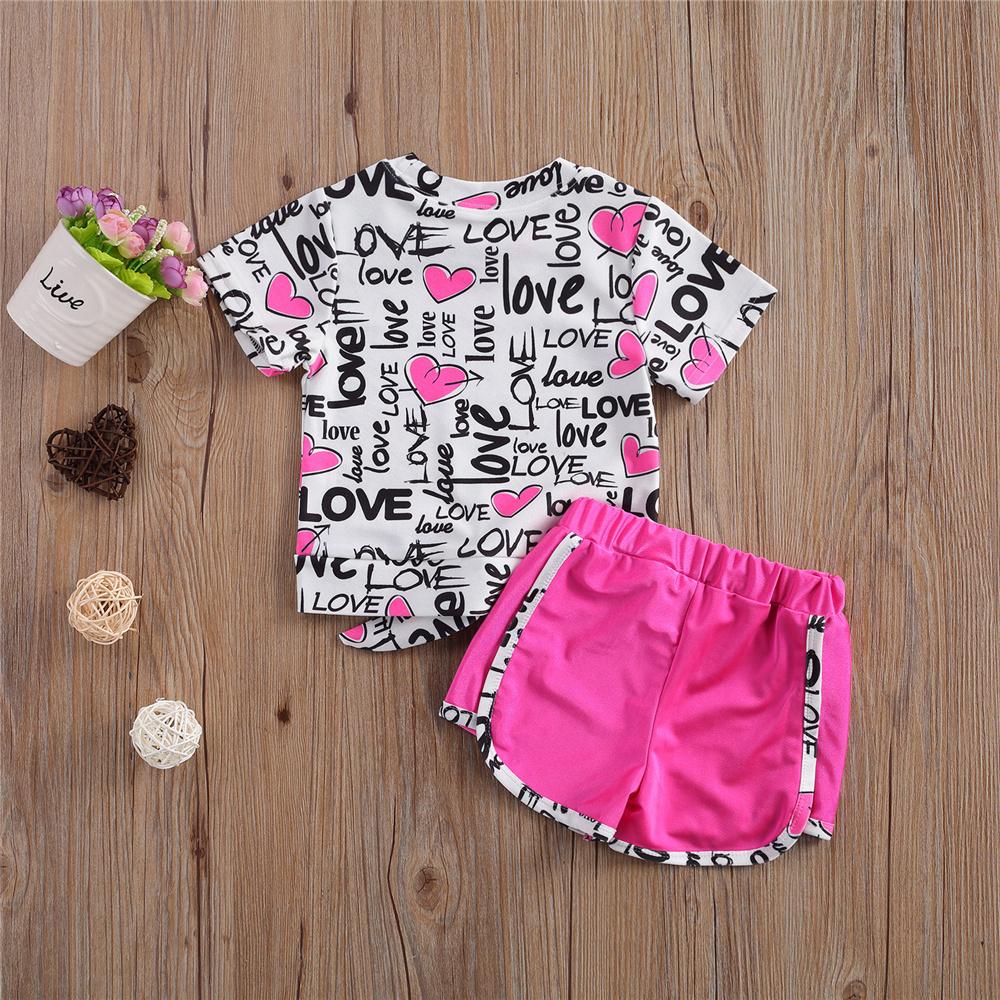 Girls Love Heart Printed Short Sleeve T-shirt & Shorts wholesale girls clothes