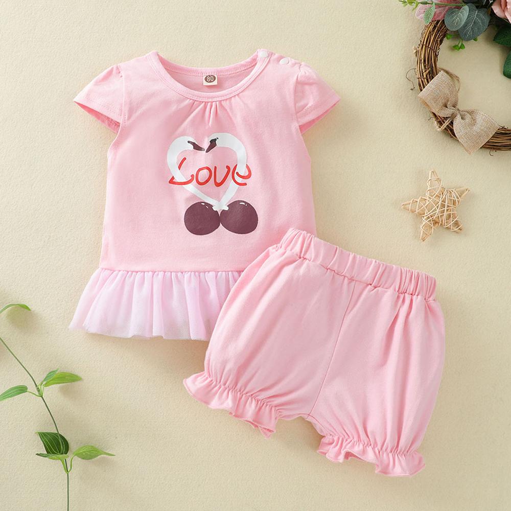 Baby Girls Love Printed Sleeveless Top & Shorts baby clothing wholesale