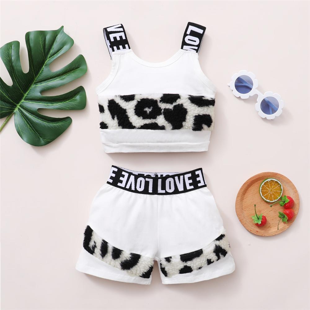 Girls Love Printed Sling Top & Shorts Fashion Suit Wholesale Baby Clothes
