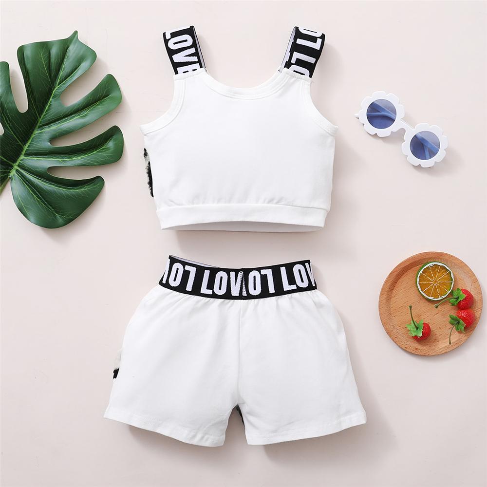 Girls Love Printed Sling Top & Shorts Fashion Suit Wholesale Baby Clothes