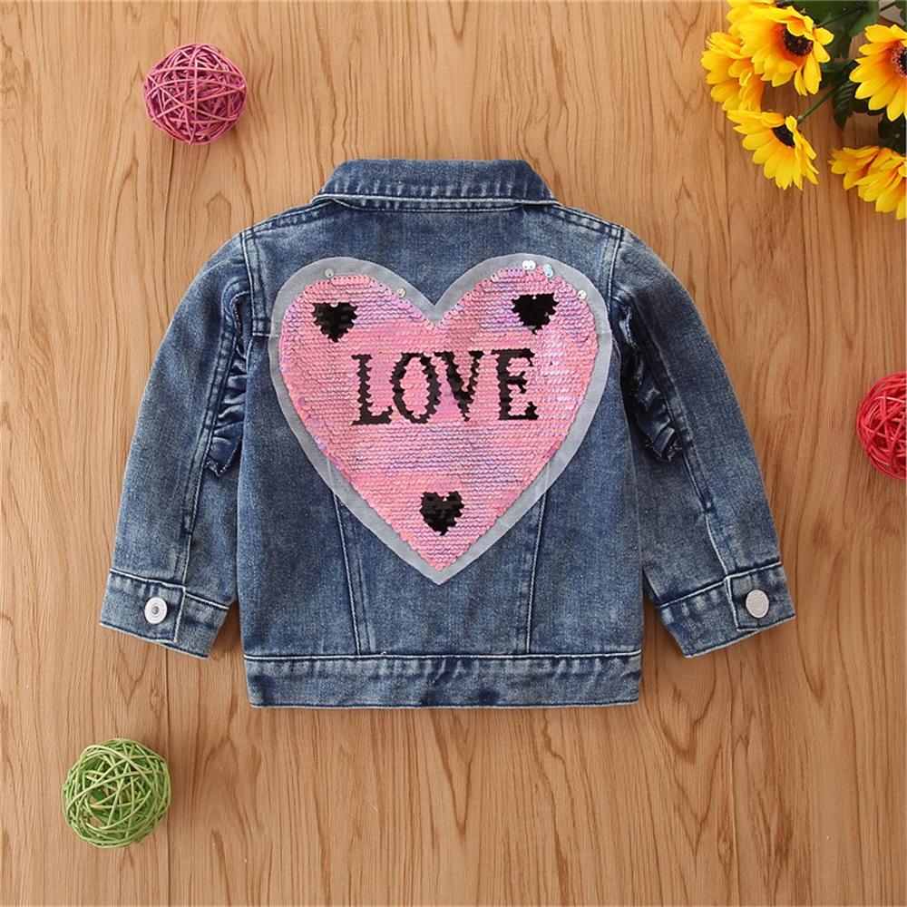 Girls Love Sequins Solid Lapel Denim Jackets Wholesale Baby Girl Clothes